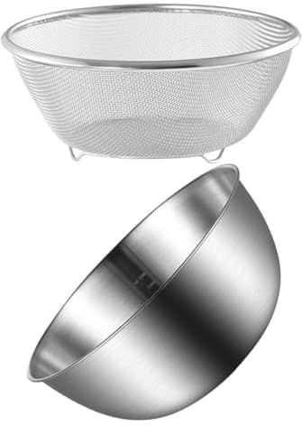 INOOMP Scolapasta in Acciaio Con Ciotola e Colino Rete Fine Resistente e Antiscivolo Per Lavare Riso Verdure e Pasta Design Durevole e Pratico Per Cucina Robusta