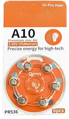 6 x A10 hearing aid batteries, provide 1.45V output suitable for multiple hearing devices button batteries
