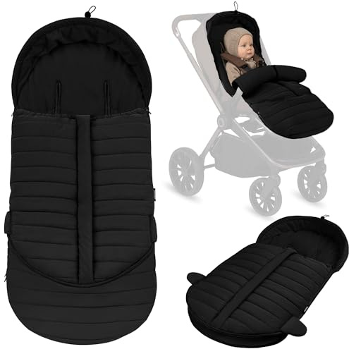 LIONELO Oli 2-i-1 Vinteråkpåse och Sovsäck för Liggvagn och Sittvagn, med Varmt Hipoallergent Foder, Vattentät och Vindtät Design, Förstärkt Fotdel, Justerbar Längd och Dubbel Dragkedja – Svart