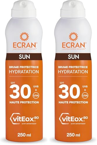 ECRAN® - Brume Protectrice Hydratante - Haute Protection - Technologie vitEox80 - Vitamine E - Protection UVA, UVB, Lumière Bleue, Coups de Soleil - Protection Solaire SPF 30 - Bronzage naturel