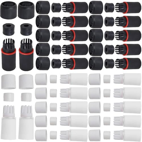 HAAMNING7 RJ45 Plug Waterproof Cap Protector, RJ45 Ethernet Weatherproof End Cover for PoE Combiner, Outdoor, CCTV, Network, Security Camera (24Pcs, White&Black)