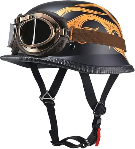 Motorcykelhjälm Tysk Stil Halvhjälm Skull Cap Vuxna Män Kvinnor Skalhjälm, ECE 22.06 Godkänd Retro Ansiktshjälm För Cruiser Scooter Chopper 3,M/(57~58cm)