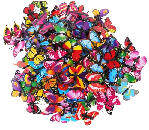 Adorainbow 100 Clip Farfalle 3d Adesivi Murali Decorativi in Pvc Colorati, Set da 100 Pezzi per Decorazione Parete e Fermagli per Chioma, Rimovibili e Resistenti per Camera da Letto e Casa
