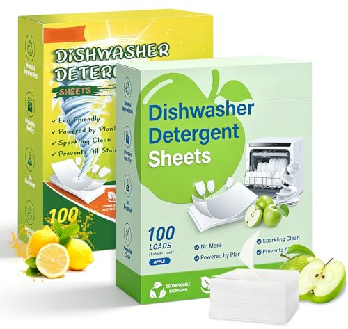 XPJBKC Dishwasher Sheet, 200 Stück Spülmaschinenblätter Bio Biologisch Abbaubar, Spülmaschinentabs mit Kraftvoller Reinigung Schnell Löslich und Ohne Rückstände, Apfel- und Zitronenduft