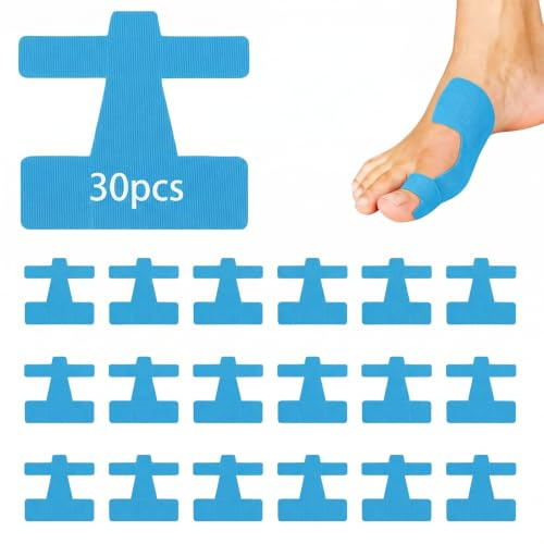 Hallux Valgus Tape 30 stycken blå – förskuren kinesiologitejp för korrigering av bolltår – tunn och elastisk sporttejp för tå och fot, hudvänlig och andningsbar