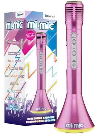 Mi-Mic Kids Karaoke Microphone | Wireless Speaker with Wireless Bluetooth and LED Lights Microphone for Kids, Pink