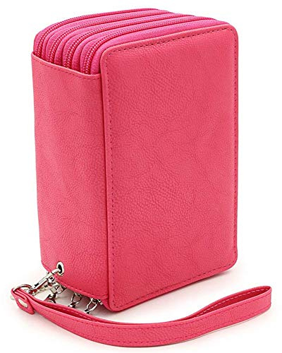 DUBENS 72 slots PU Leder Buntstifte Federmäppchen große Kapazität Bleistiftkasten Stationary Pouch Mäppchen Kosmetiktasche Bleistifte, Mehrzweck Aquarellstifte Federmappe Schüleretui (Rose rot)