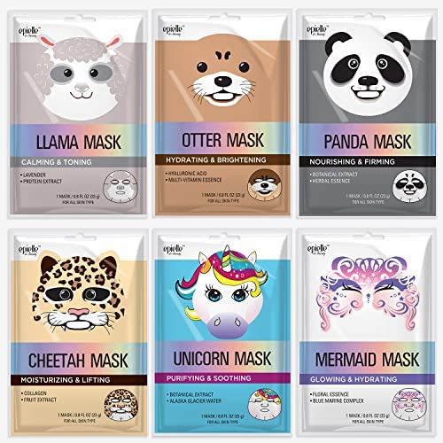 Epielle Character Face Mask Mystical Safari 6 Pack, Fun & Effective Korean Skin Care, Spa Party Favors, Mothers Day Gifts, Birthday Gifts for Women, Self Care Gifts