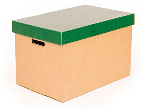 ONLY BOXES, Aufbewahrungsboxen mit grünem Deckel, Umzugskartons und Aufbewahrungsboxen aus Karton mit Griffen, sehr stabiler Karton, 53,2 x 33,1 x 32,5 cm (L x B x H) in cm, 2 Stück | Für Umzug und Aufbewahrung, sehr stabiler Karton, mit Griffen, 53,2 x 33,1 x 32,5 cm
