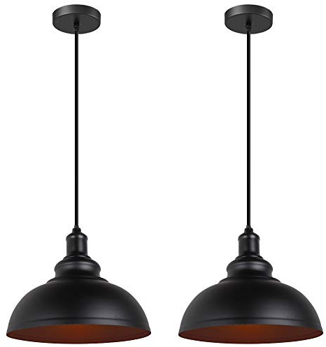 iDEGU Juego de 2 Lámparas de Techo Industriales, Lámpara Colgante Estilo Vintage Pantalla de 29CM en Metal E27 Iluminación de Techo Retro para Cocina, Comedor, Salón, Restaurante (Negro)