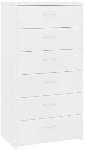 Bulufree Cajonera, 6 cajones con Asas, Organizador de Armario con Estante de Madera aglomerado con 6 cajones, 50x34x96 cm, Blanco