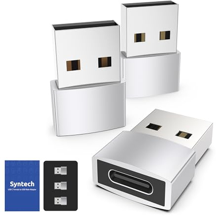 Syntech Adapter USB C auf USB (3er-Pack) [Aluminiumgehäuse,hohe Stabilität] Kompatibel mit AirPods, iPad mini/Air 7, iPhone 17/17Air/17e/16/15 Pro Max, Apple Watch Series 9/8/7 usw, Silber