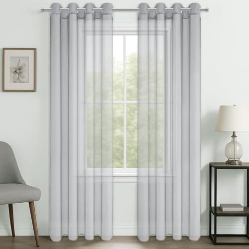 CUTEWIND Vorhänge Grau Wohnzimmer Modern Gardinen mit Ösen Transparent 2er Set, 225 cm Lang, 140 cm Breit, Gardinen Schal Vorhang Durchsichtig für Schlafzimmer Sheer Curtains