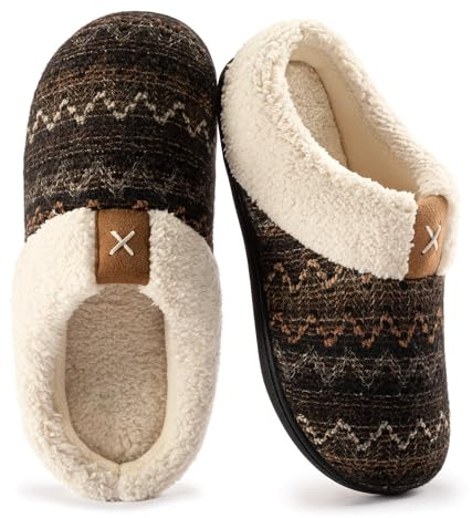 ULTRAIDEAS Ladies' Cozy Memory Foam Slippers Fuzzy Wool-Like Plush Fleece Lined House Shoes w/Indoor, Outdoor Anti-Skid Rubber Sole(Grey, 5-6 UK)