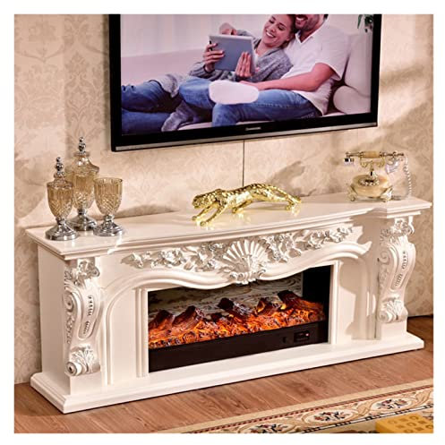 Liudan Fireplace Electric Firebox Burner Fireplace Set Chimneypiece Wooden Mantel With Artificial LED Optical Flame Decoration Electric Fireplaces (Color : White without heater)