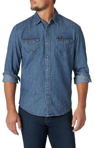 Wrangler Iconic Regular Fit Snap Shirt Camicia Button-Down, Mid Tint Denim, L Uomo