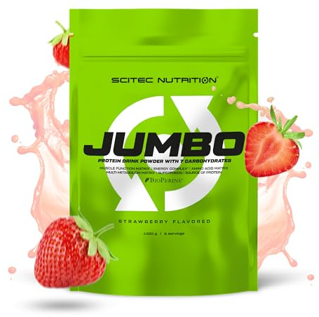 Scitec Nutrition Jumbo - Gainer aux protéines pour la masse musculaire | Formule multi-composants - Matrice d'acides aminés - Matrice métabolique - Mélange de superaliments - 1,32 kg, Fraise