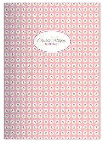 Kartenkaufrausch 8x personalisierte Schöne Vintage Mädchen DIN A4 Schulheft, Schreibhefte mit kleinem Pastell Blumen Muster in Rosa Lineatur 25 (liniertes Heft)