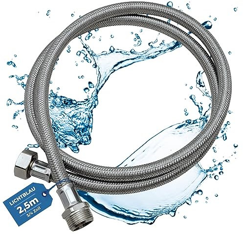 LICHTBLAU Tubo aquastop di prolunga resistente alla deformazione 2,5m collegamento lavatrice lavastoviglie I 2982 Tubo armato 3/4 pollici dritto/dritto e guarnizione I tubo carico universale