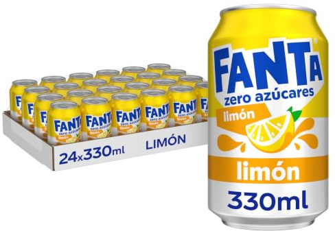 Fanta Limón Zero Azúcar, Refresco De Limón, Lata 330 ml, Pack 24 | Bebida de limón sin azúcares añadidos, bajo en calorías, con zumo de fruta, excelente para comidas, fiestas y reuniones