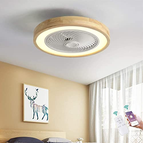 Ventilatori Da Soffitto Con Lampada 50CM Moderna Rotonda In Legno Muto Invisibile Con Telecomando E APP Illuminazione A Soffitto Dimmerabile Soggiorno Camera Da Letto Sala Da Pranzo 36W