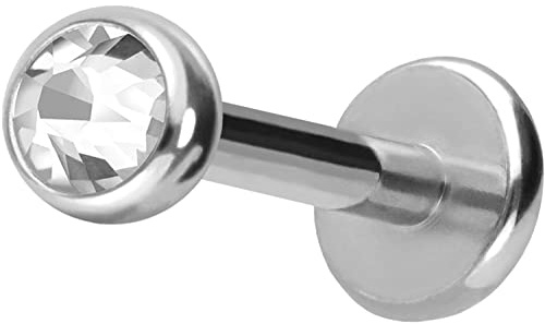 PIERCINGLINE Titan Labret mit Push Fit KRISTALL Piercing Ohr Conch Tragus Lippe Nase Medusa Farb & Größenauswahl
