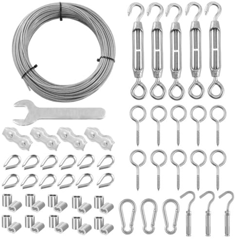 ZONADAH Gartendraht 30 m/2 mm PVC-beschichtetes Edelstahl-Drahtseil-Set, M5-Spannschloss-Drahtspanner-Set, Zaun-Drahtrollen-Set, Kabelgeländer-Set, Kletterpflanzen-Rankenösen, Drahtaufhängung