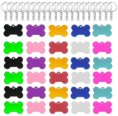 Zasiene Erkennungsmarke Knochenform 30 Stück Hundemarke Knochen mit Gravur Hundeknochen Hundemarke Knochen Hundemarken Haustier-Erkennungsmarke Hundemarken aus Aluminium Hundemarke Haustier mit Kette
