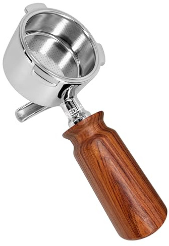 NEOUZA Portafiltro de espresso de 51 mm compatible con cafetera DeLonghi Dedica EC685 Smeg, mini mango de madera, cesta no presurizada, boquillas dobles (mango H2)