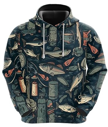 228CLOSET Fishing Hoodies for Men Pullover Sweatshirts, 3D Fish Pond Fleece Hooded Sweatshirt Series 19 Size 3XL