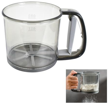 Tamiz de Harina de Mano, Taza Tamizadora de Harina de Malla Fina de Acero Inoxidable con Escala, Taza Tamiz para Hornear de Gran Capacidad, Tamiz de Harina Reposteria Transparente para Casa (A)