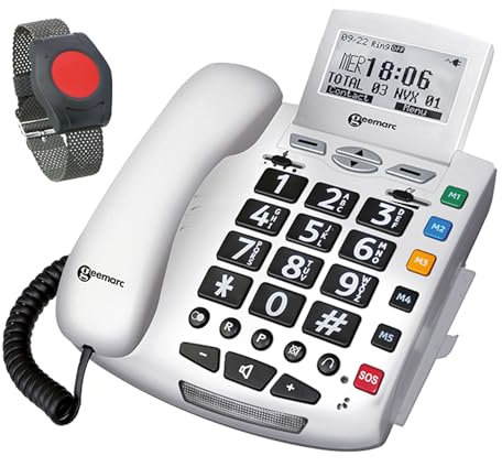 ELDAT Fon Alarm APF03: Notruftelefon für Senioren mit Notruf Sender(n), schnurgebundenes Festnetztelefon mit Notrufknopf, Hausnotruf Seniorentelefon