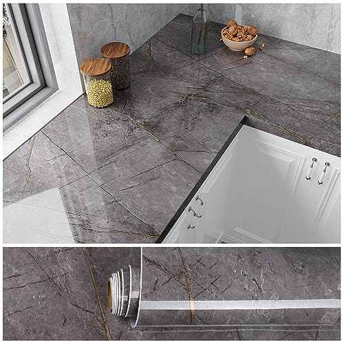 VEELIKE Marmor Tapete Grau Gold 81cm×300cm Klebefolie Marmoroptik Marmortapeten Wand Grau Mamorfolie für Küche Wandtapete Selbstklebende Folie Marmor Küchenfolie Rückwand Wasserfest Badezimmer