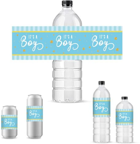 PH PandaHall 30 Stück Wasserflaschenetiketten wasserdichte Etiketten 21.6x6.4 cm “It's A Boy” Flaschenetikett Blaue Flaschenaufkleber Für Kaffee Dosenbier Quellwasser Flaschenbier