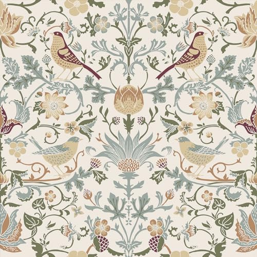 Yullpaper Papier Peint Fleurs Beige Film Adhésif Pour Meuble Papier Peint Adhesif Mural Chambre Rouleau Adhésif Decoratif Vintage Revetement Adhesif Meuble Motif Oiseaux Floraux 44,5 x 1000cm
