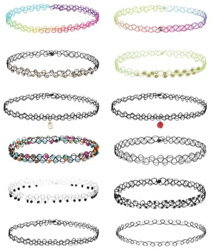 Regenbogen-Perlen-Halskette, Vintage-Stretch-Halskette, Tattoo-Choker-Halsketten-Set, modisches Gothic-Stretch-Perlen-Choker-Schmuckset, Damen-Halsketten-Schmuck