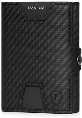 Lederhand® Neo XL Wallet mit Münzfach & RFID-Schutz - Mini Geldbörse Herren & Damen - Kartenetui Kreditkartenetui - Portmonee Geldbeutel Portemonnaie klein Geschenkbox | Carbon