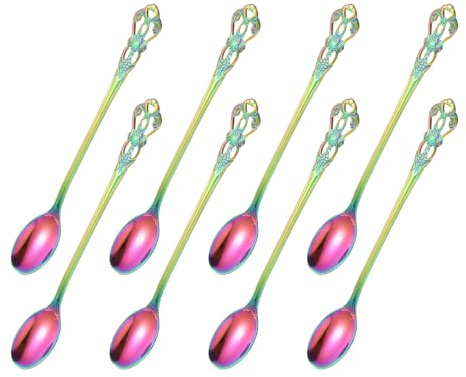 sourcing map 8 Pcs Long Handle Ice Tea Spoon, 7 Inch Stainless Steel Cocktail Stirring Spoons, Coffee Spoons for Cocktail Stirring, Mixing, Tea, Rainbow