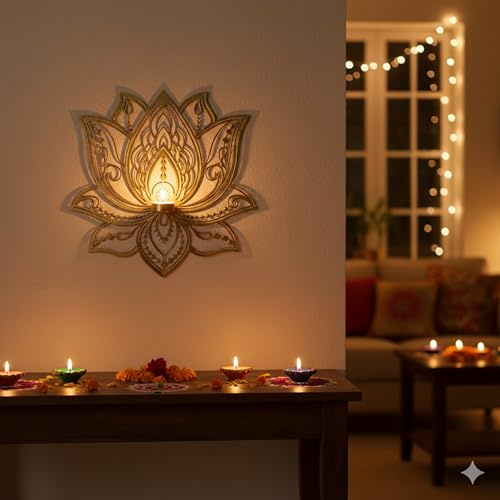 ALCU Wall Hanging Lotus Candle Stand – Elegant Metal Lotus Design for Tealight & Votive Candles | Stunning Home Décor Accent for Living Rooms, Bedrooms, and Meditation Spaces