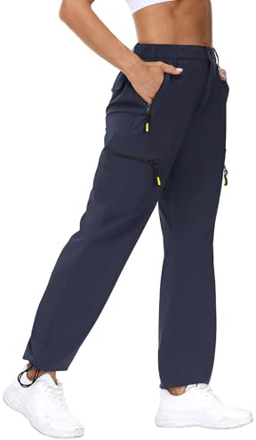 Rapbin - Pantalon cargo de randonnée pour femme, léger, été, à séchage rapide, résistant à l'eau, pantalon de plein air avec poches zippées, bleu marine, XL