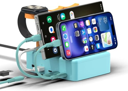 Organizador de estación de carga para múltiples dispositivos, 75 W, 5 puertos, USB-C, USB-A, cargador, banco de energía, teléfono celular, tablet de estudiantes, Kindle, iPhone, iPad, ASUS, consola de