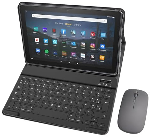 HLTOOP Funda con Teclado para Tableta Amazon Fire HD 10 (13.ª Generación, Versión 2023), Teclado Bluetooth Desmontable con Ratón,Spanish Keyboard