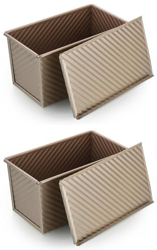 Ingzy 2pcs Mini Loaf Tins, 1lb Loaf Tin Corrugated Toast Mold with Slidable Lid, Stainless Steel Pullman Loaf Tin, Non Stick Baking Tray for Cake Toast Bread Baking