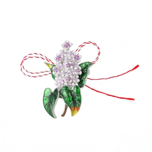 Magpie Gems Große lila Brosche – elegante Frühlingsblume Pin mit roter & weißer Schnur Quaste – traditionelles 1. März Glücksgeschenk – Farboptionen