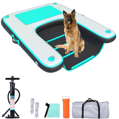 HEYLIFE Inflatable Dog Ramp Floating Dock Water Raft Ladder for Pool Up to 220LBS Bgreen 4ft x 3ft x 4in
