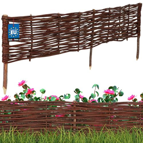 KOTARBAU® Beetbegrenzung Weidenzaun 120 x 20 cm Zaun Beeteinfassung Beet Beetumrandung Steckzaun Rasenkante Weide Beeteinfassung Gartenzaun Zum Stecken Flexible Weidengeflecht