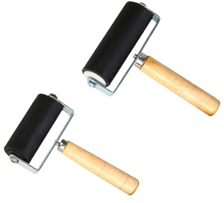 LBJFYHJN 2er Gummiwalze Linolwalze Strukturwalze mit Holzgriff Schwarze Andruckrolle für Drucktechniken, Stempeln, Basteln und künstlerische Projekte (10cm/6cm)