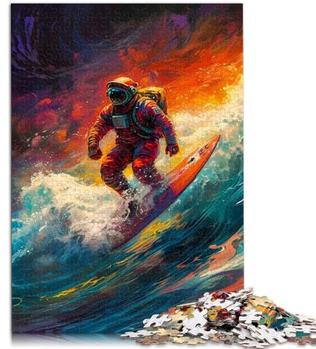 Puzzle 1000 Teile für Erwachsene, Astronaut spielt Surfen, Lernpuzzle, Weihnachtspuzzle, Geschenke,38x52cm, für Teenager ab 14 Jahren