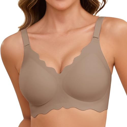 Lonya BH Utan Bügel Kvinnor BH Push Up Vadderat V-hals Sport Sömlöst Bekvämt Stöd Bralette, Grå, XL