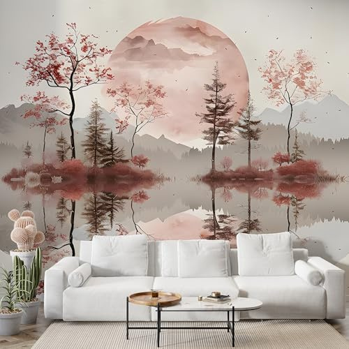 Boceoey Papier Peint Panoramique Aquarelle Forêt - Papier Peint Intissé Autocollant - Style Nordique Paysage Décoration Murale - Adhésif Mural pour Salon Chambre, 250x175 cm - S-951